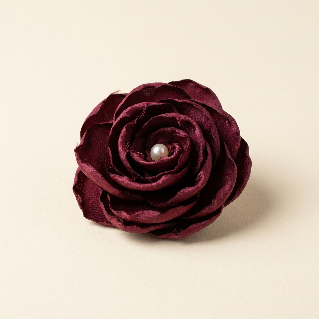 Broche Camélia de Soie Ivoire Alyvoa