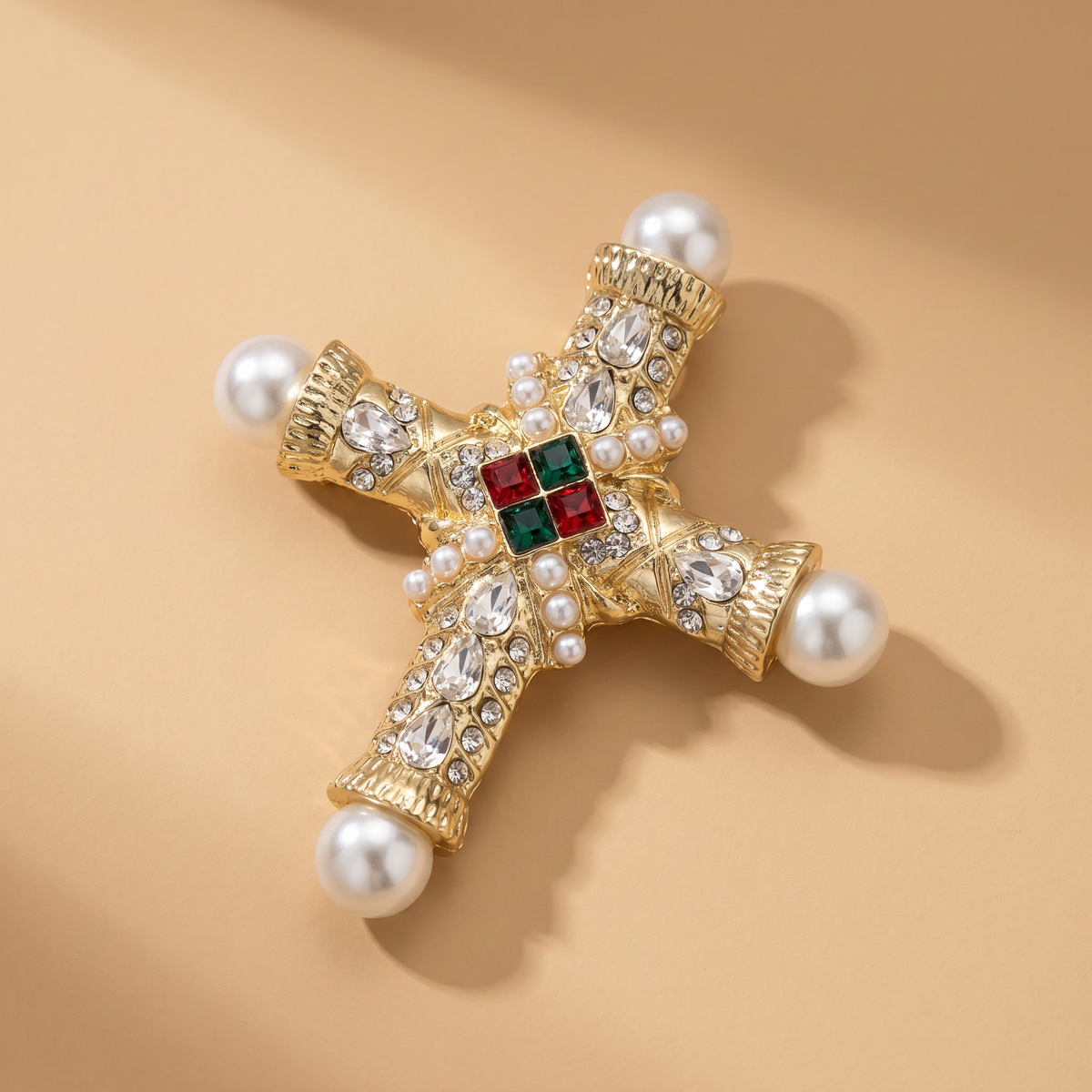 Broche Croix Vintage · Perles & Cristal