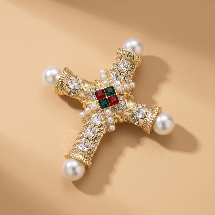 Broche Croix Vintage · Perles & Cristal