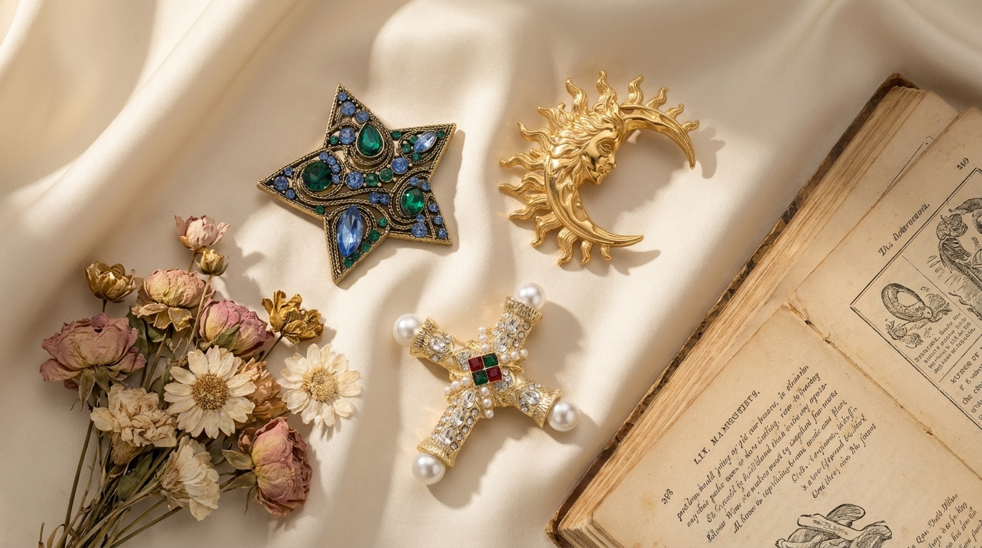 Broche Croix Vintage · Perles & Cristal