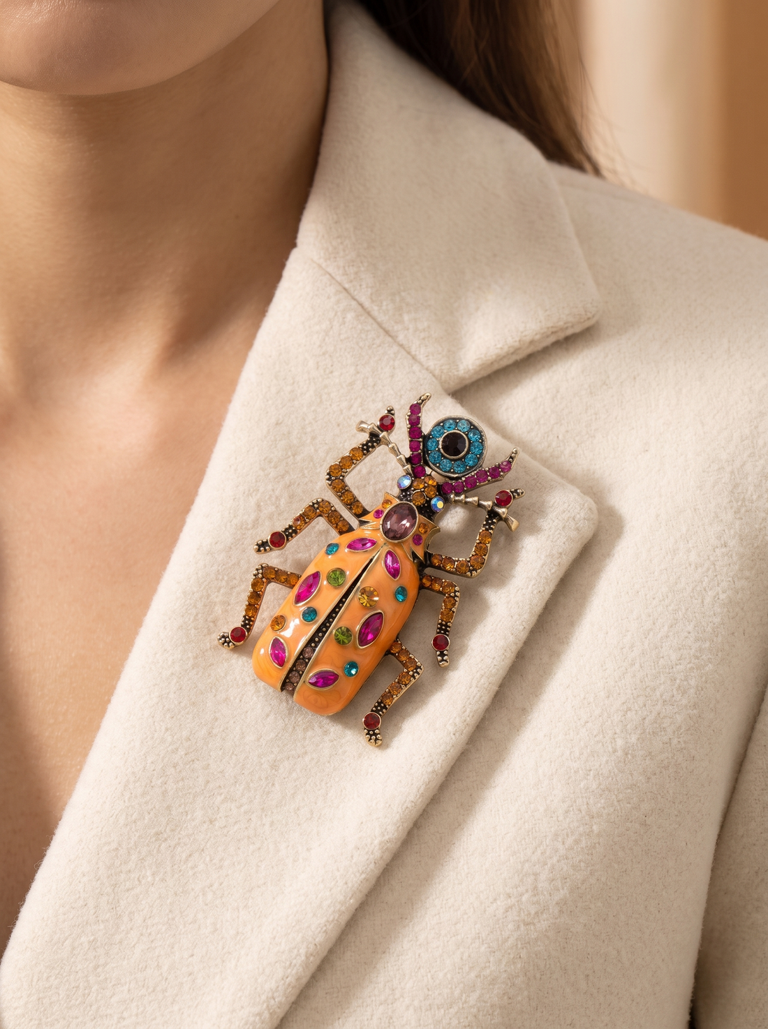 Broche en cristal scintillant, gros plan