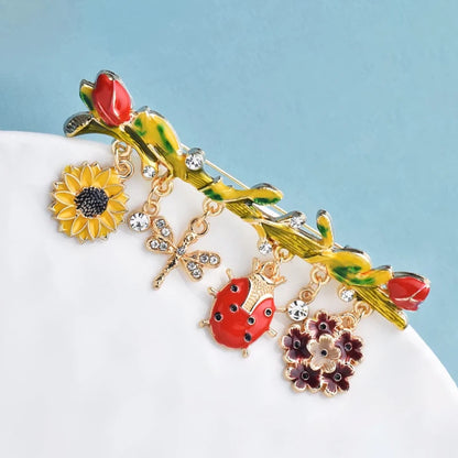 Broche Fleur & Insecte · Émail