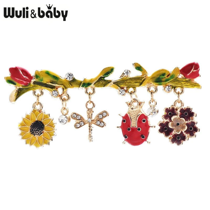 Broche Fleur & Insecte · Émail