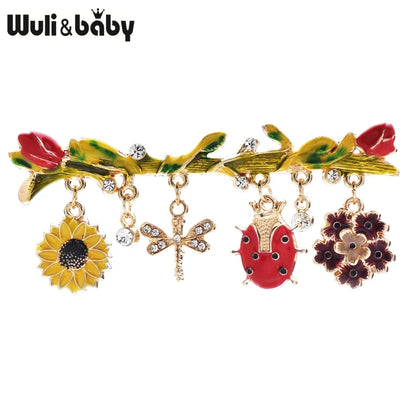 Broche Fleur & Insecte · Émail
