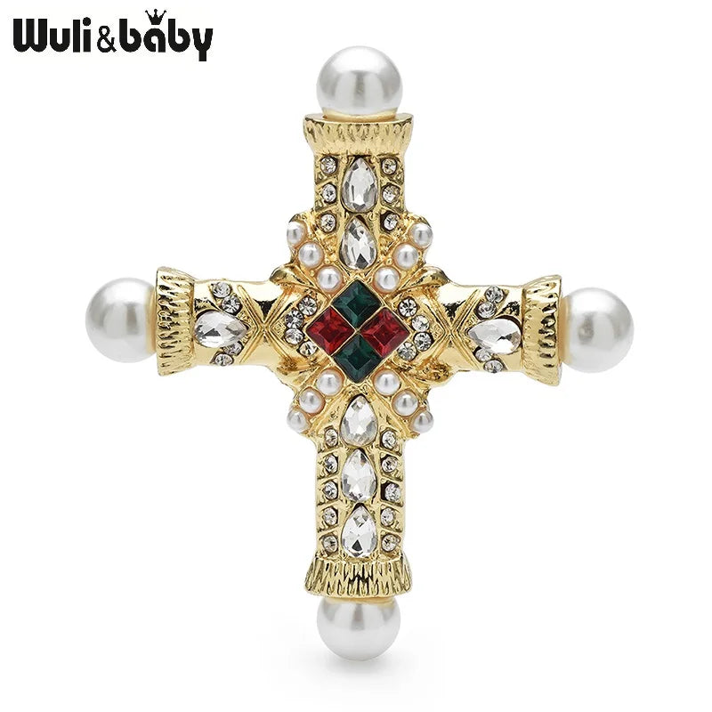 Broche Croix Vintage · Perles & Cristal