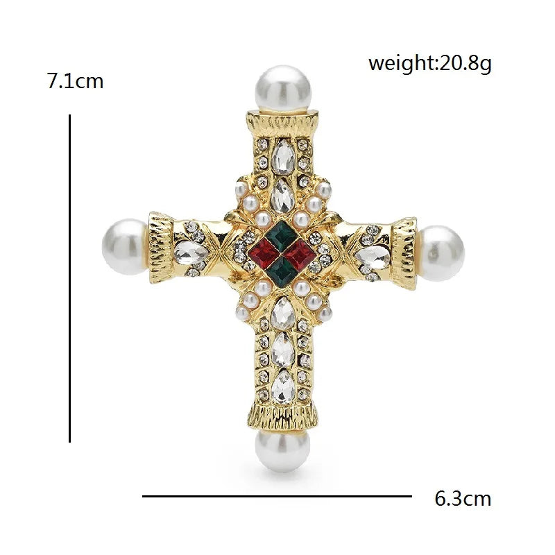 Broche Croix Vintage · Perles & Cristal