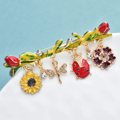 Broche Fleur & Insecte · Émail