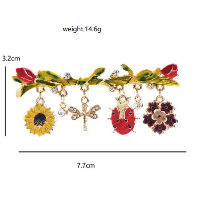 Broche Fleur & Insecte · Émail
