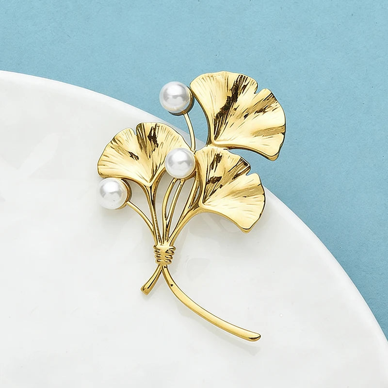 Broche Ginkgo · Perles