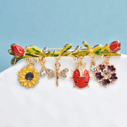 Broche Fleur & Insecte · Émail