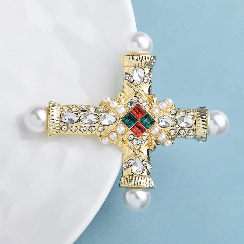 Broche Croix Vintage · Perles & Cristal