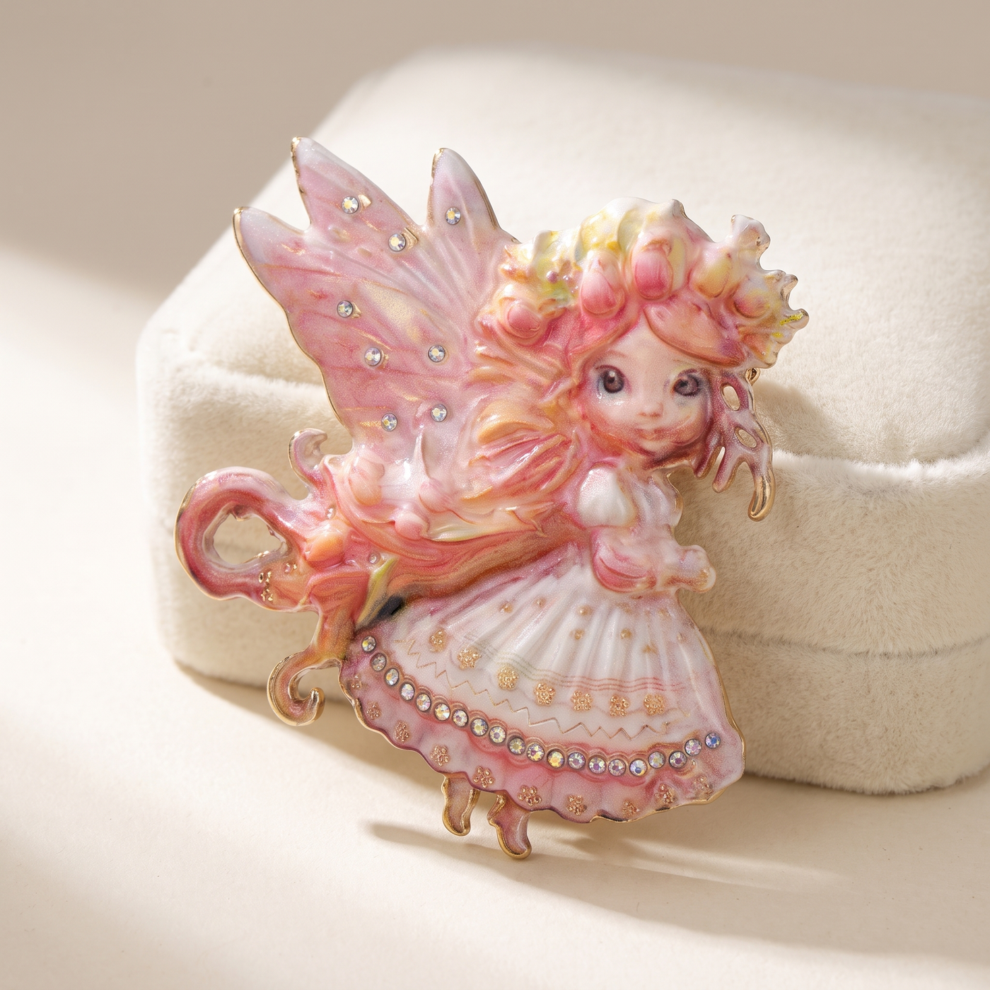 Broche Papillon · Rose · sur coussin