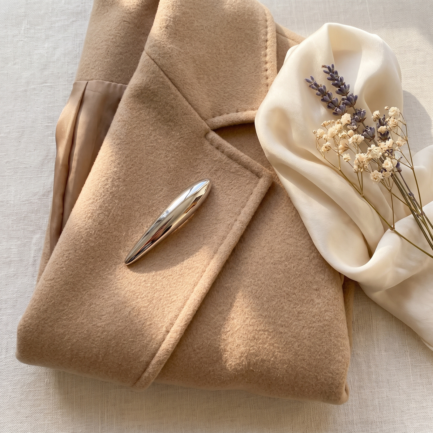 Broche Ovale en acier, bijou vintage Alyvoa tenue à la main · Argenté