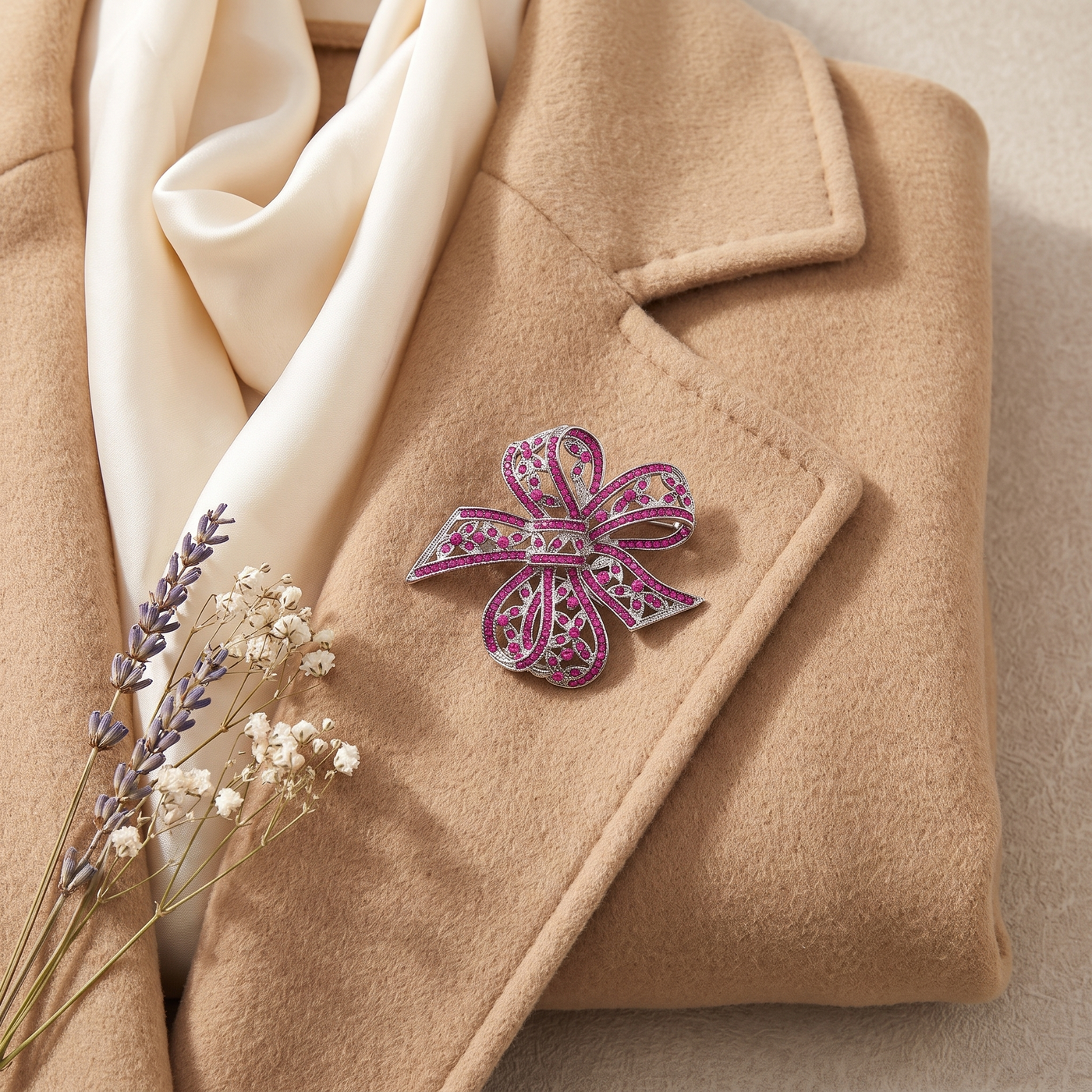 Broche Nœud en cristal, bijou vintage Alyvoa vue en gros plan · Rose
