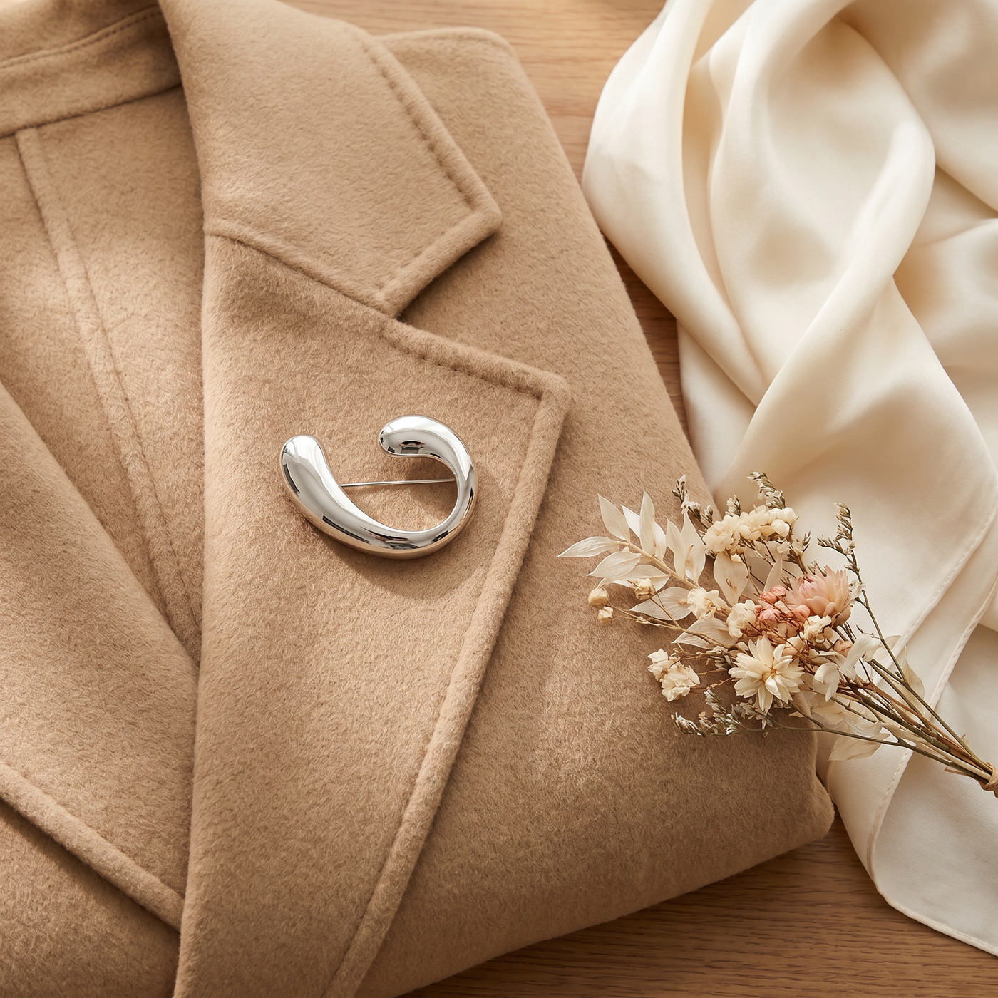 Broche Forme Géométrique en acier, bijou vintage Alyvoa tenue à la main · Argenté