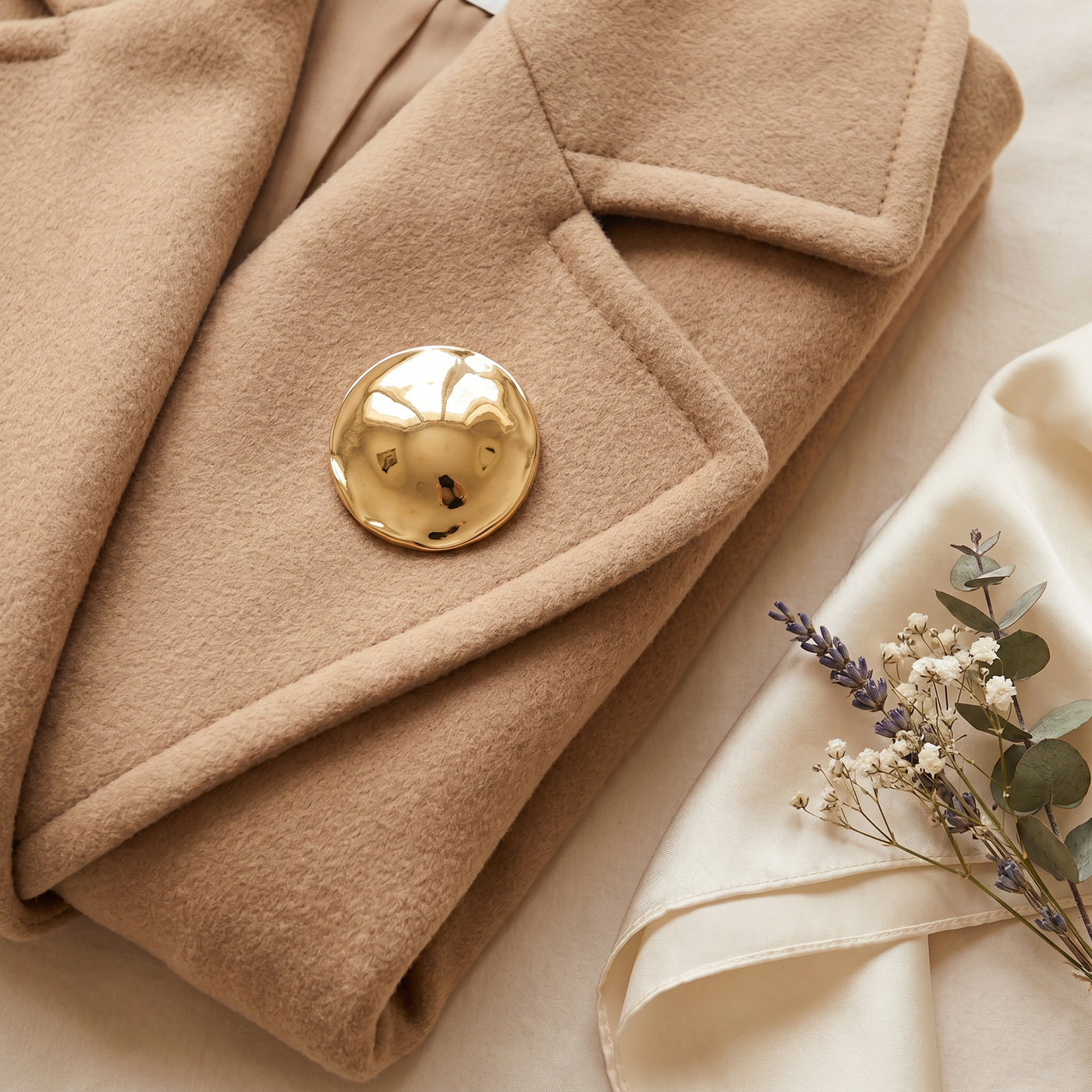 Broche Forme Géométrique en acier, bijou vintage Alyvoa en situation · Doré