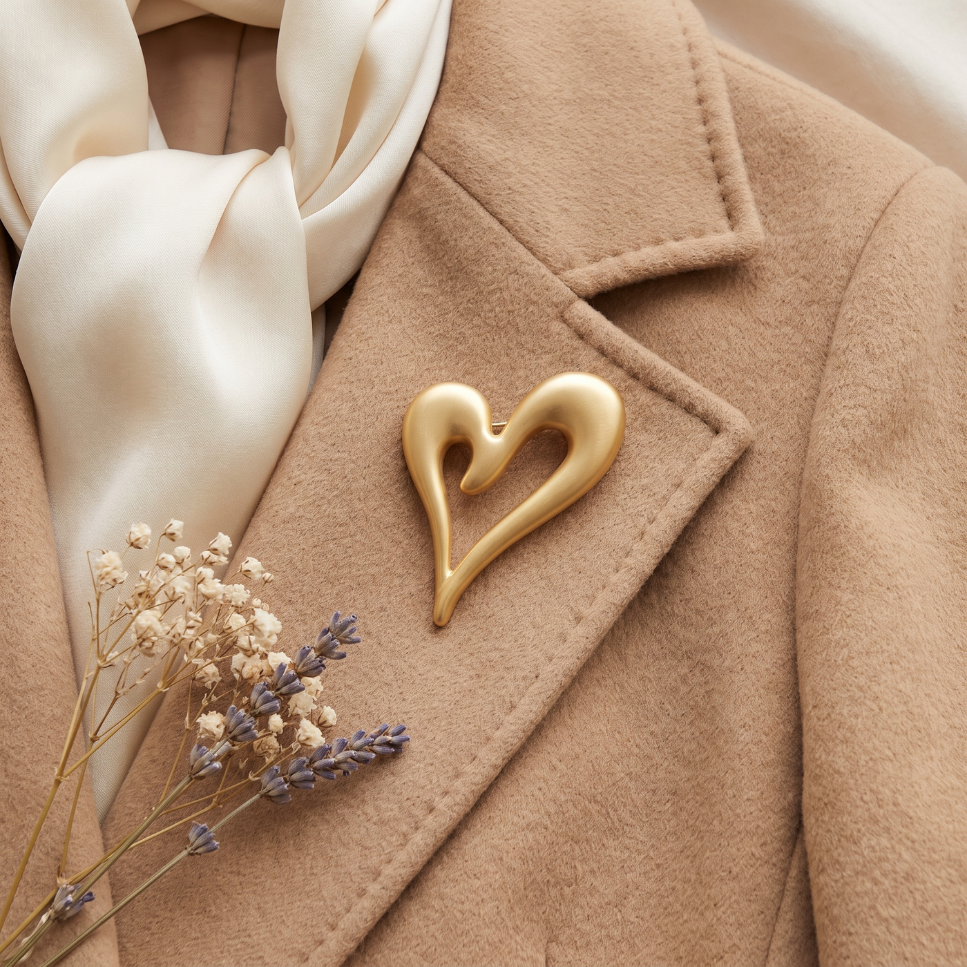 Broche Cœur, bijou fantaisie vintage Alyvoa en situation · Doré émaillé