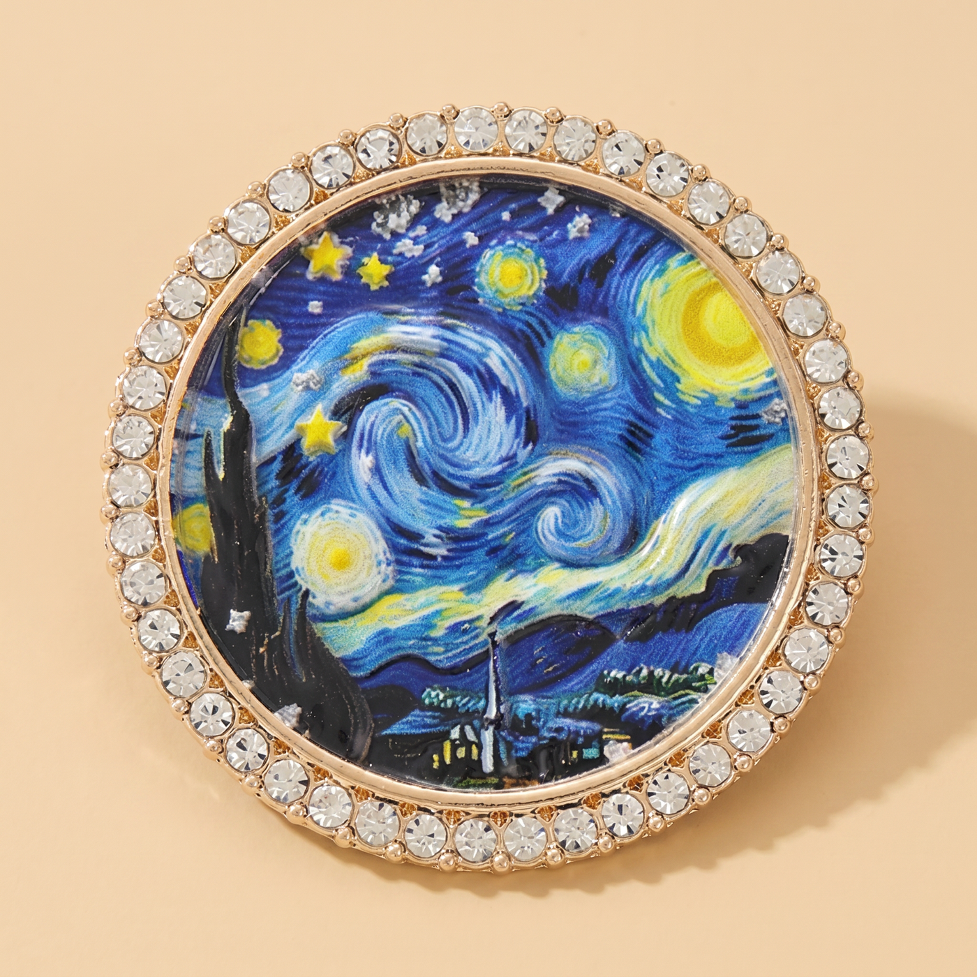 Broche Nuit Étoilée, bijou fantaisie vintage Alyvoa portée sur un revers · Bleu