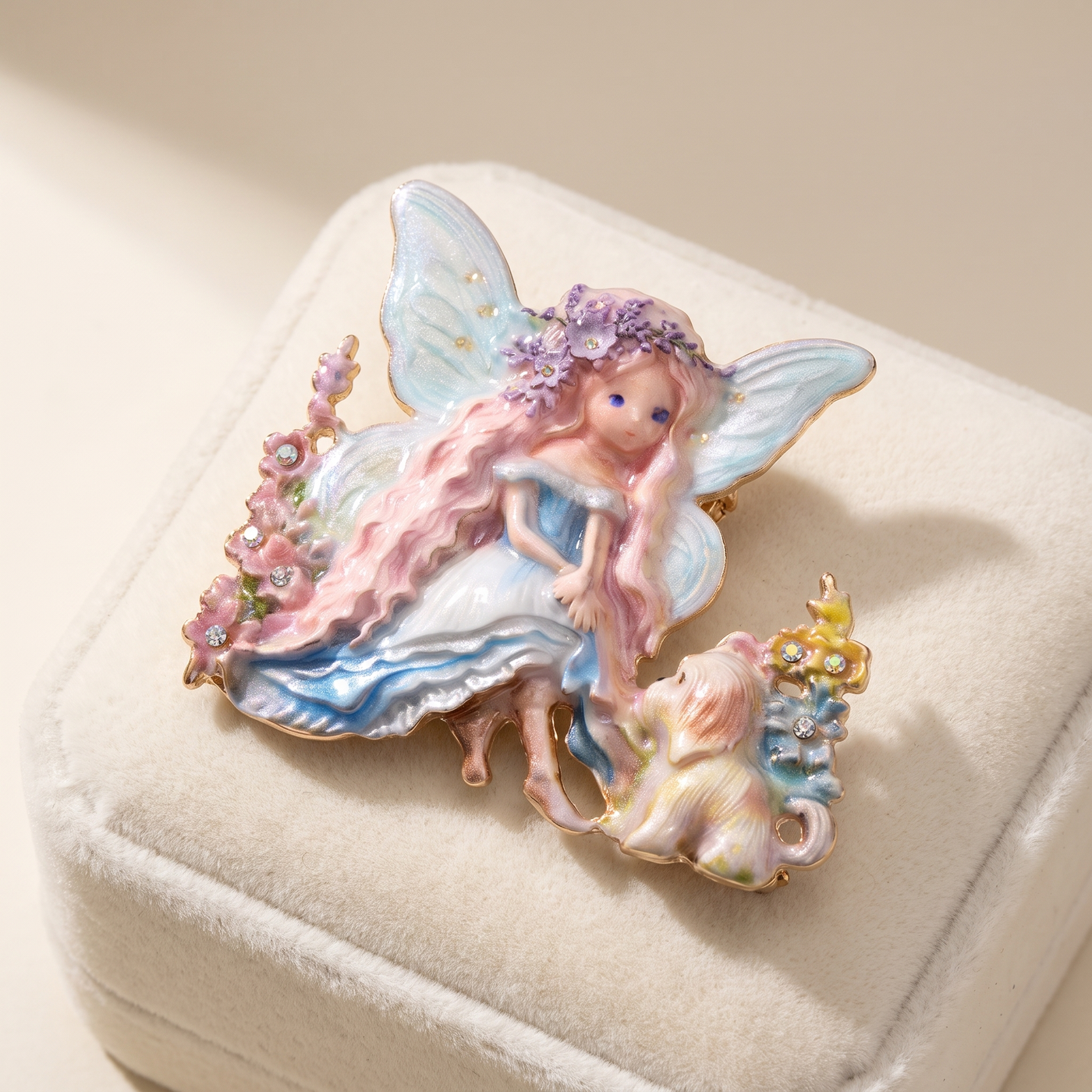 Broche Papillon · Émail · Bleu · sur coussin