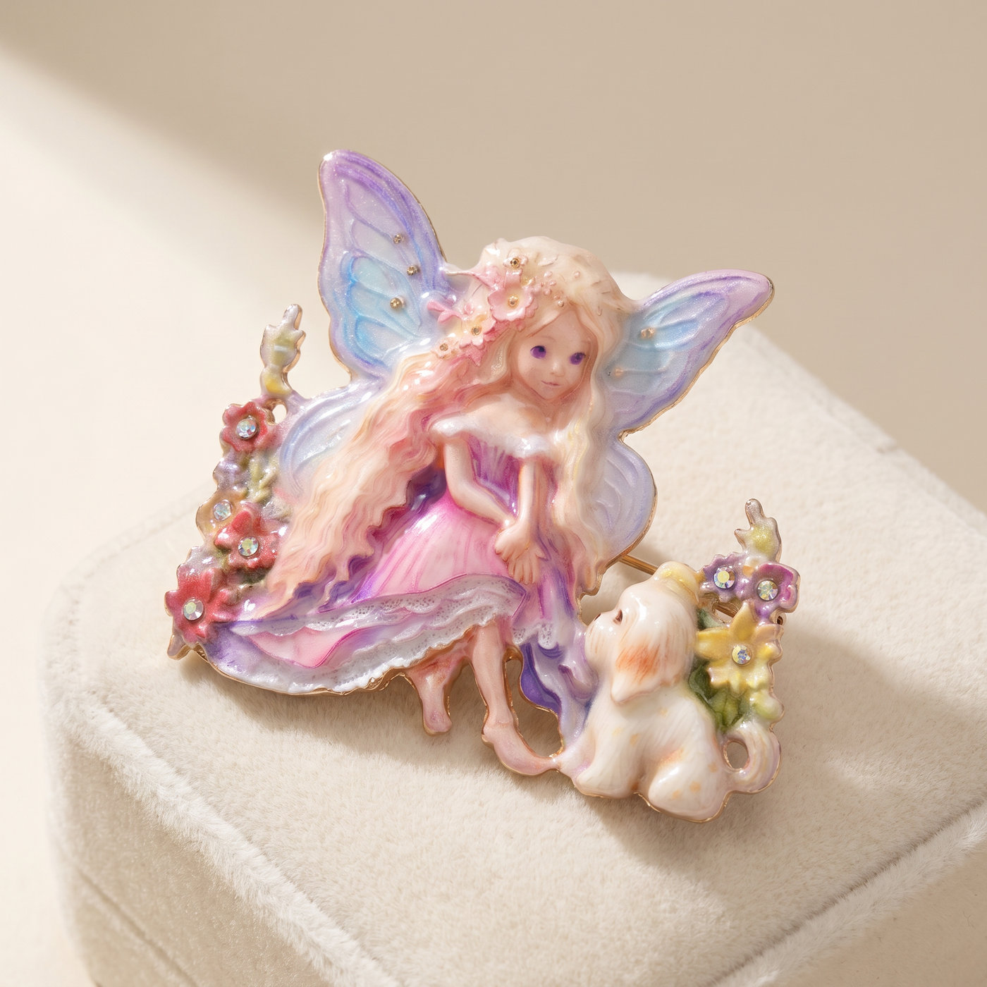 Broche Papillon · Émail · Violet · sur coussin