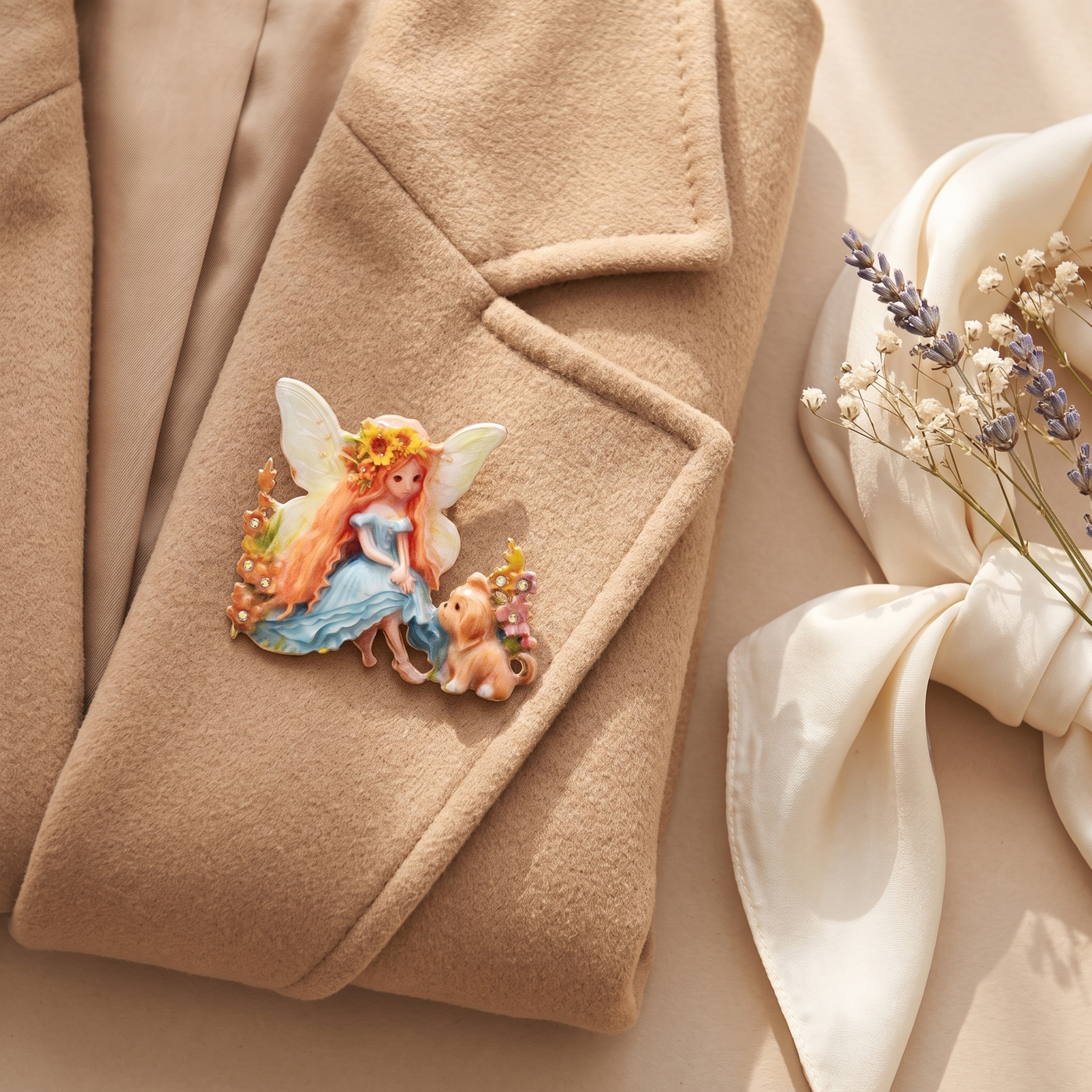 Broche Papillon · Émail · Jaune · portée