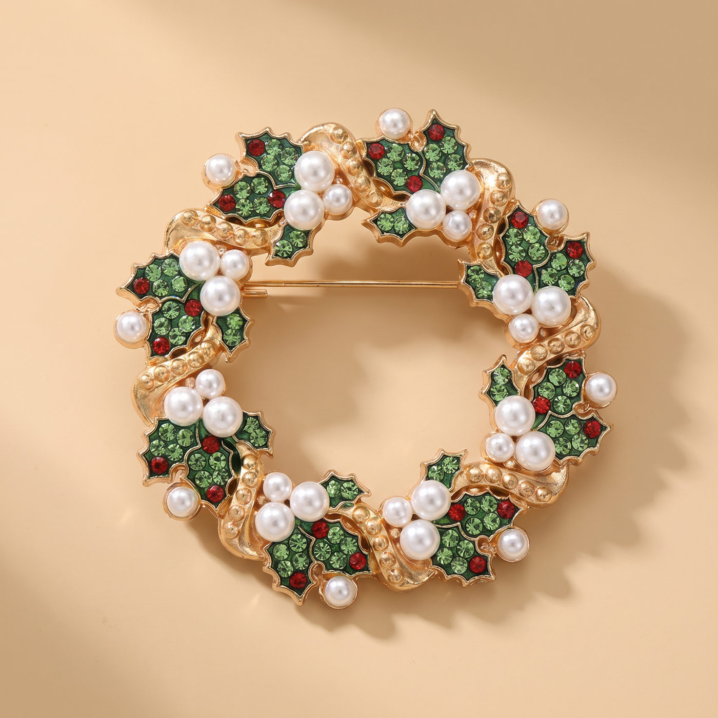 Broche Couronne en perles & cristal, bijou vintage Alyvoa