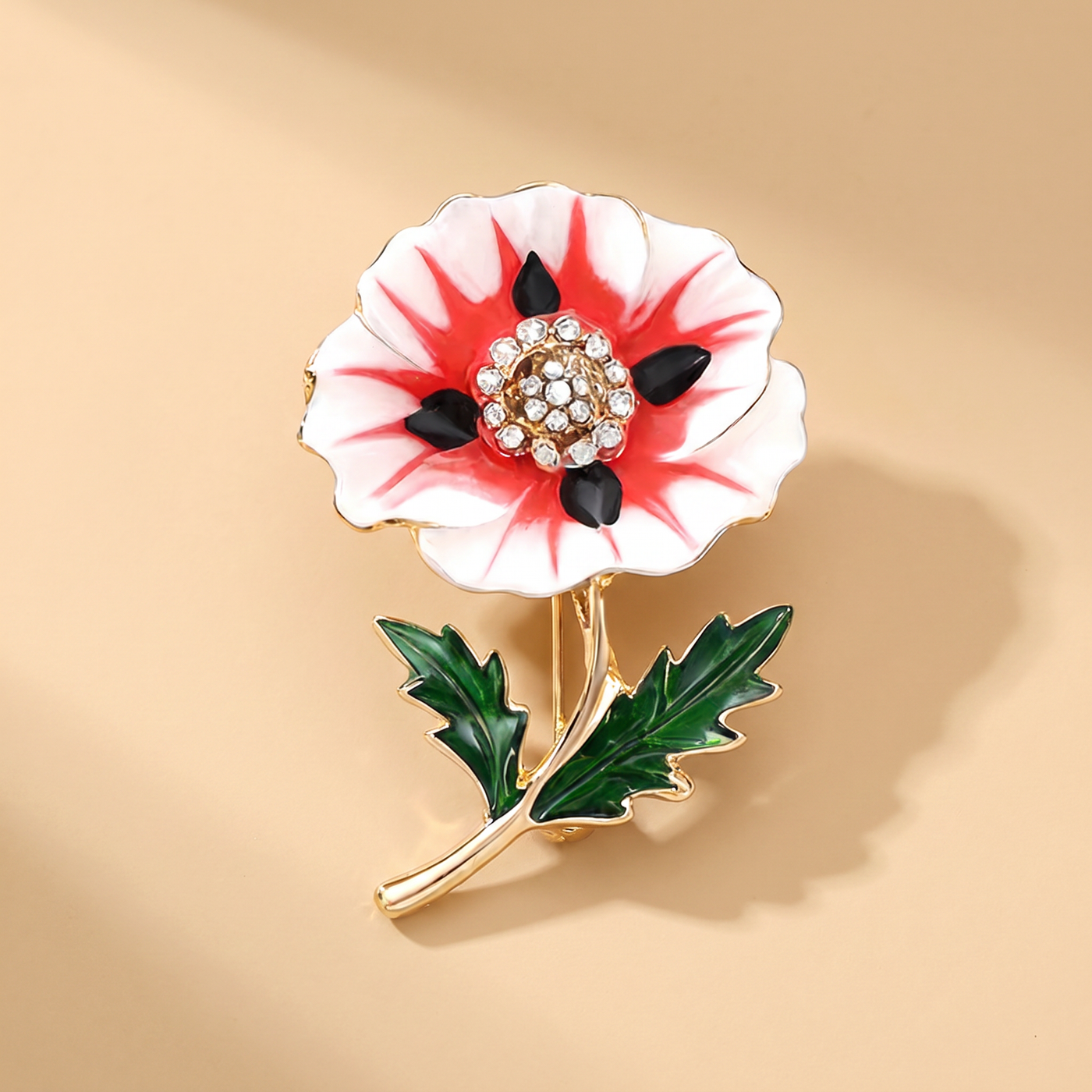 Broche Fleur en émail, bijou vintage Alyvoa · Anémone blanche