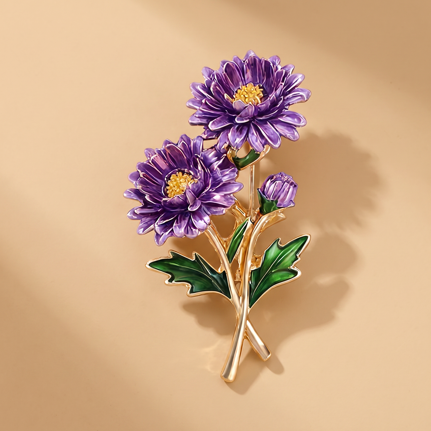 Broche Fleur en émail, bijou vintage Alyvoa · Aster violet