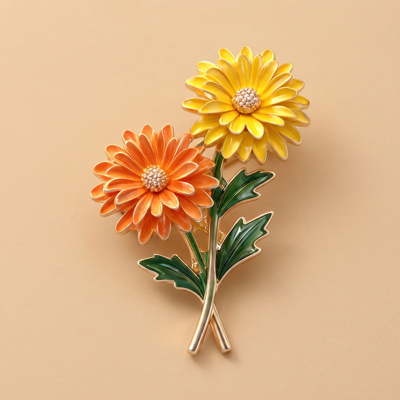 Broche Fleur en émail, bijou vintage Alyvoa · Chrysanthème orange