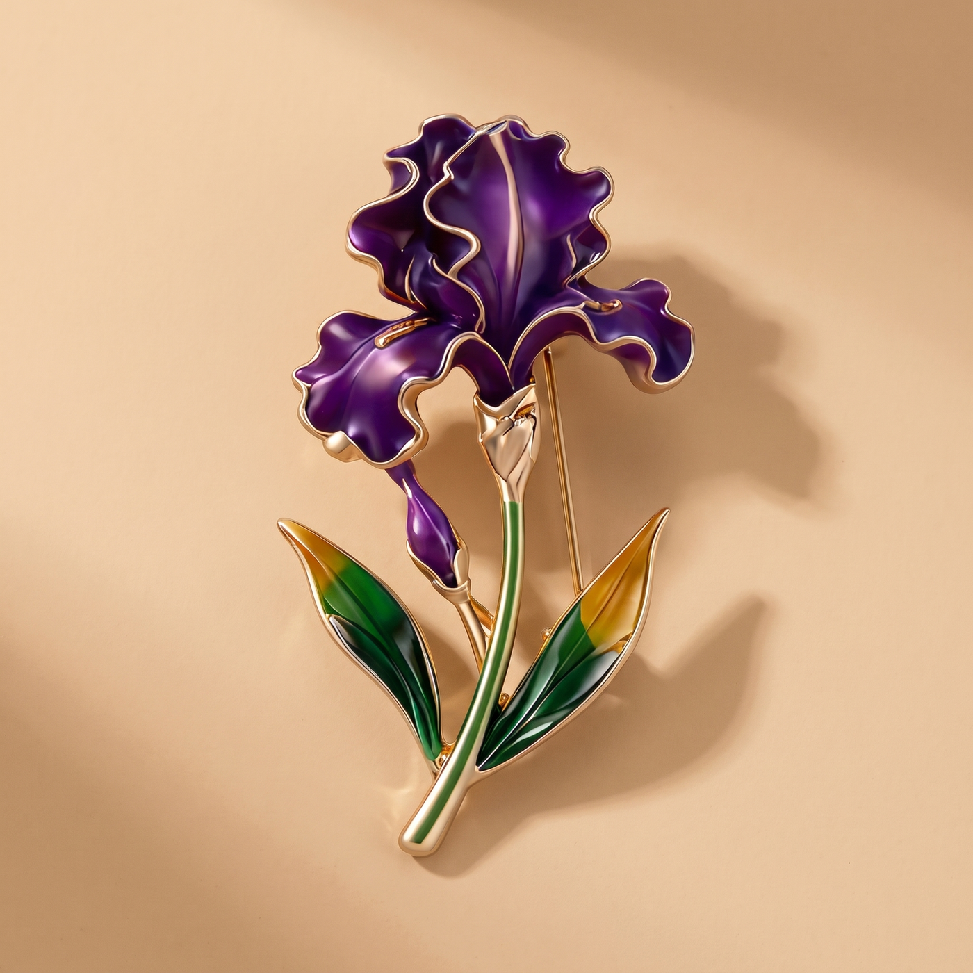 Broche Fleur en émail, bijou vintage Alyvoa · Iris violet