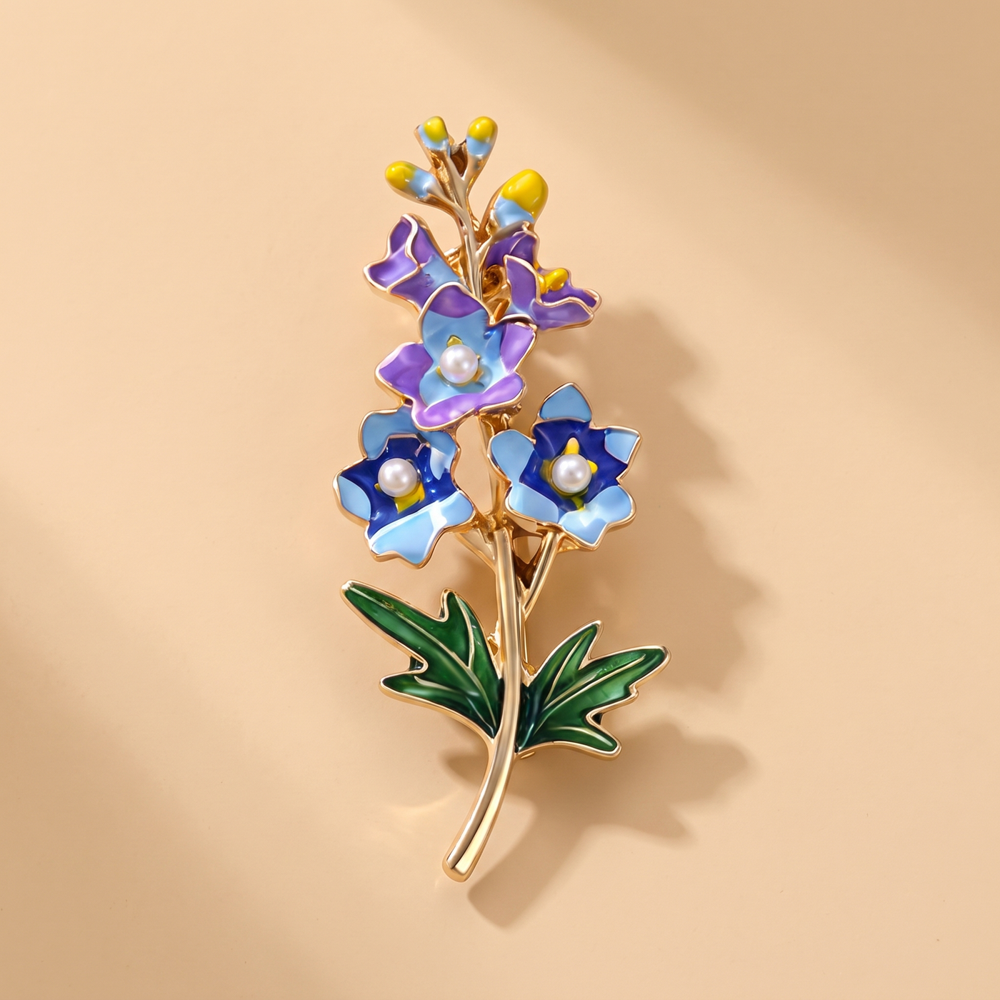 Broche Fleur en émail, bijou vintage Alyvoa · Myosotis bleu