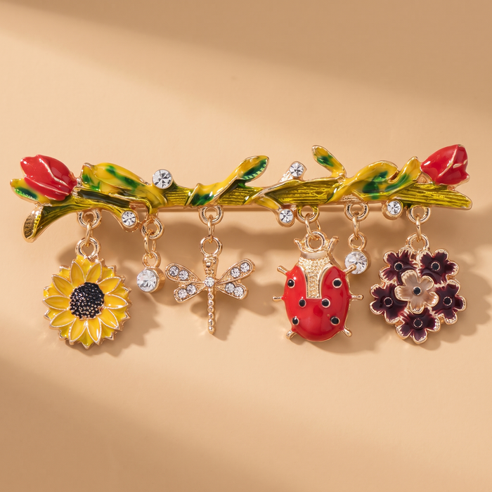 Broche Fleur & Insecte · Émail