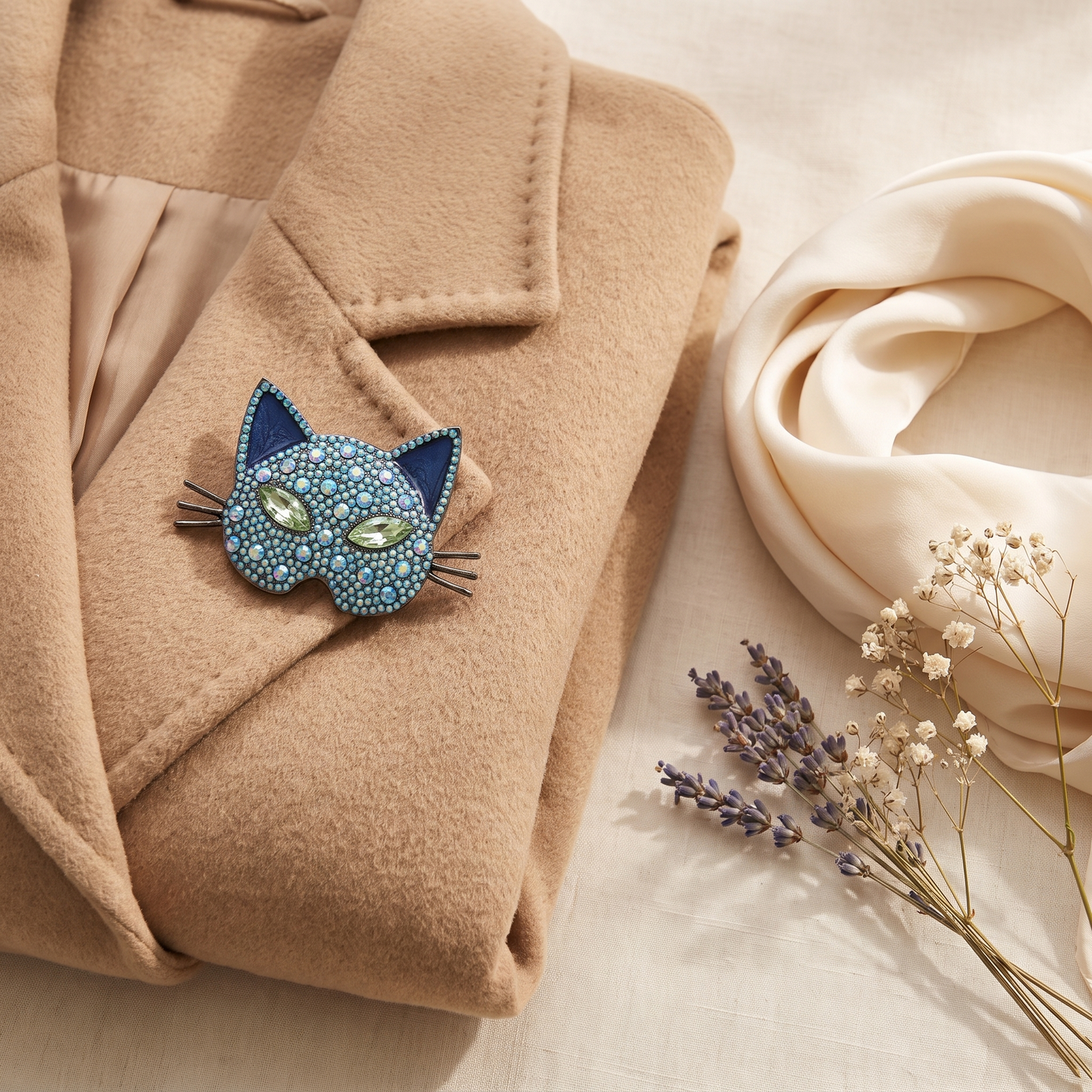 Broche Chat, bijou fantaisie vintage Alyvoa · Bleu