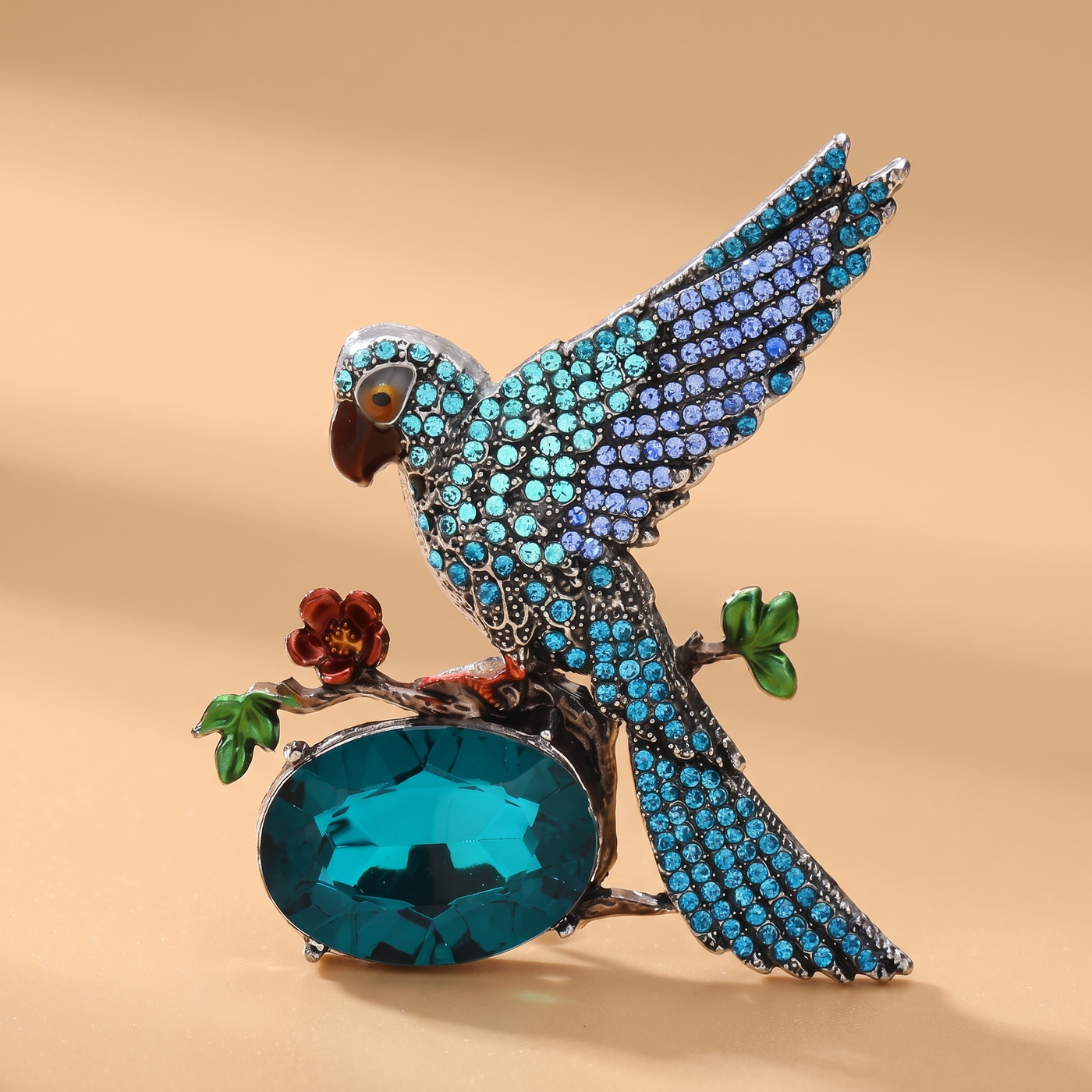 Broche Oiseau en cristal, bijou vintage Alyvoa · Bleu