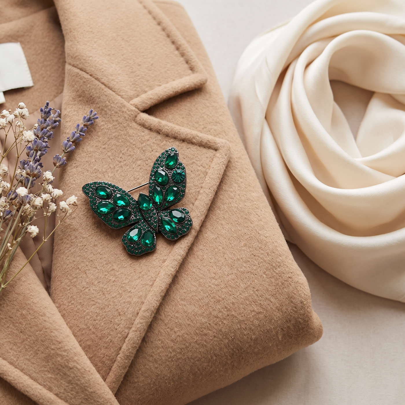 Broche Papillon en cristal, bijou vintage Alyvoa · Vert