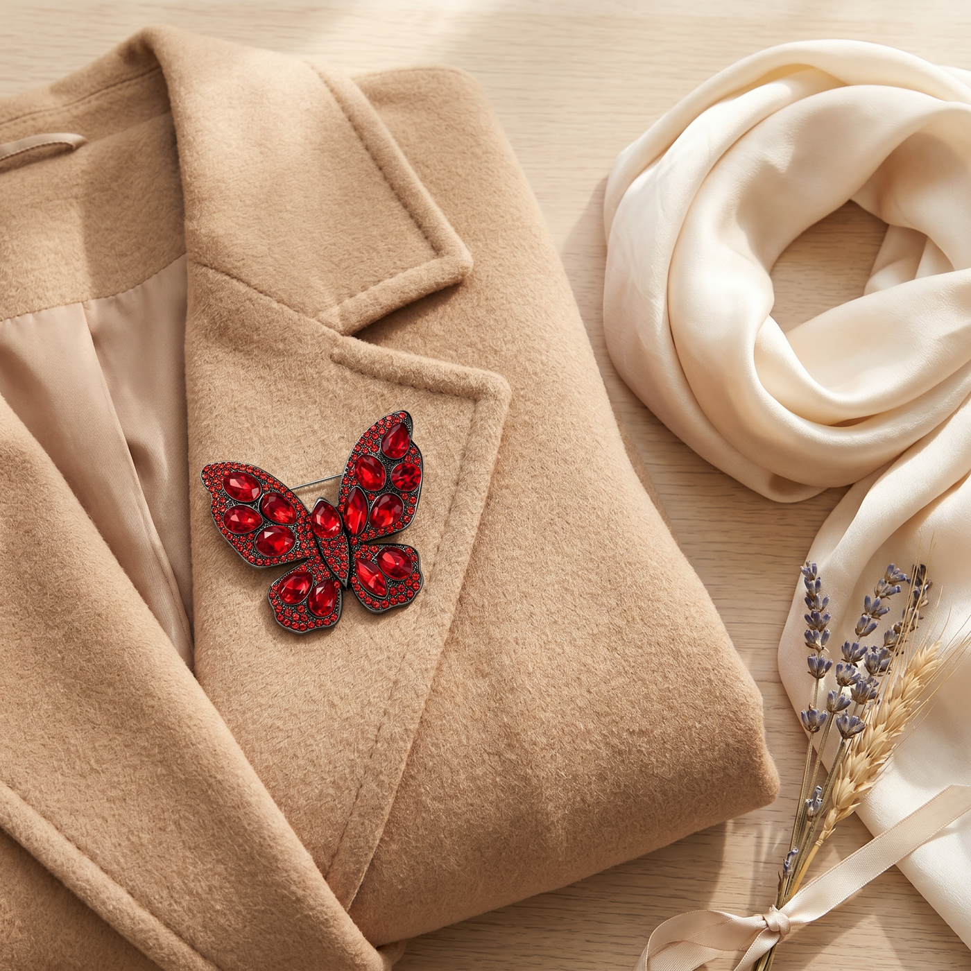 Broche Papillon en cristal, bijou vintage Alyvoa portée sur un revers · Blanc
