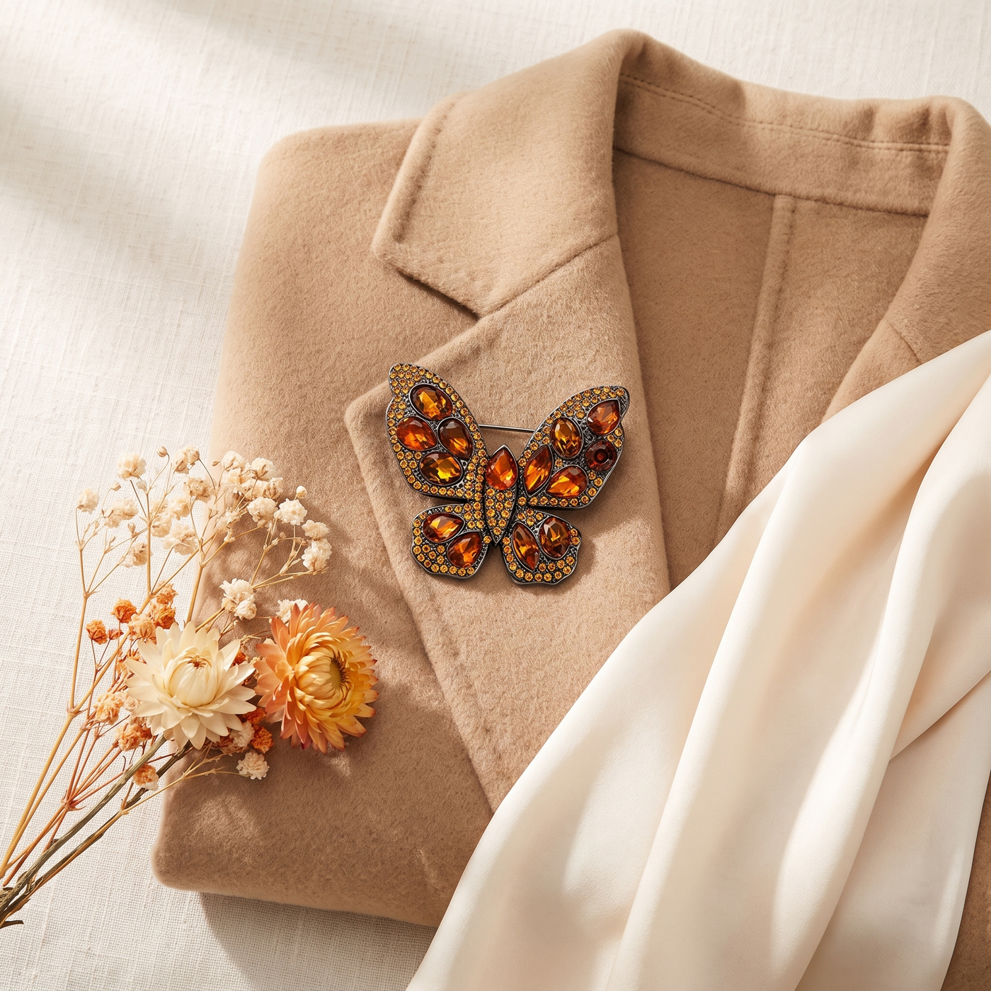 Broche Papillon en cristal, bijou vintage Alyvoa en situation · Rouge
