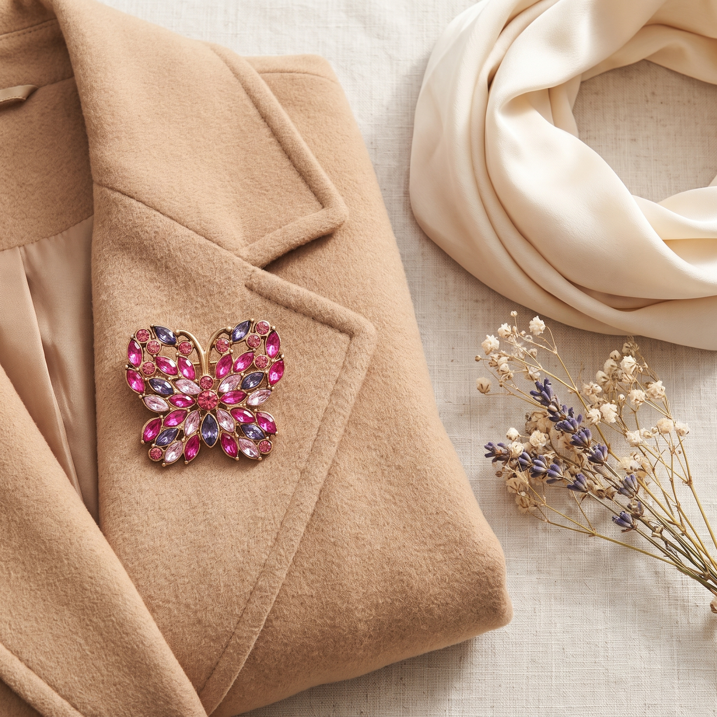 Broche Papillon en cristal, bijou vintage Alyvoa · Rose