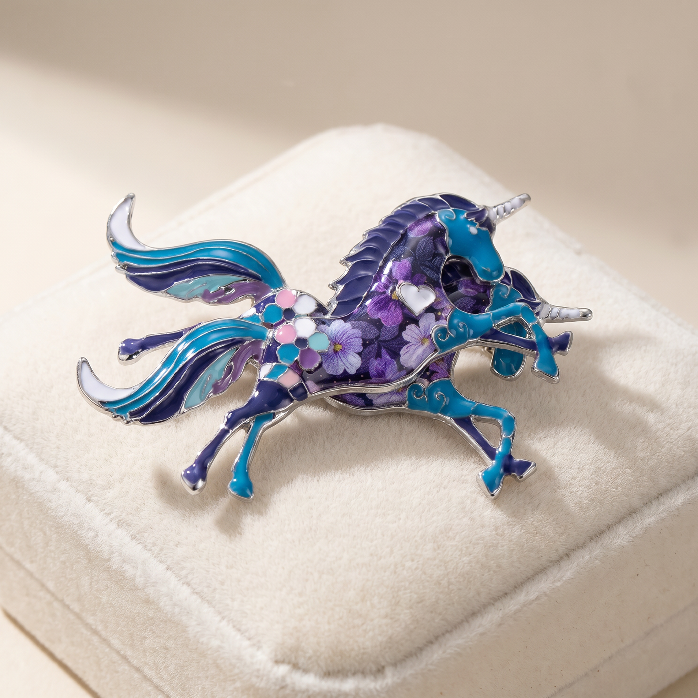 Broche Licorne, bijou fantaisie vintage Alyvoa · Bleu