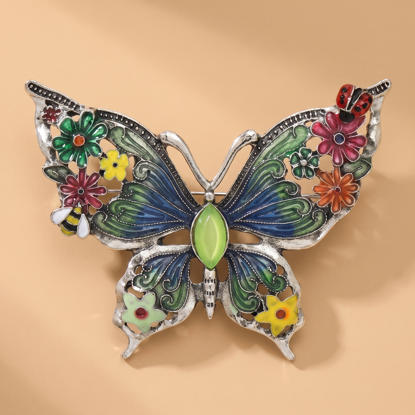 Broche Papillon en émail, bijou vintage Alyvoa · Vert