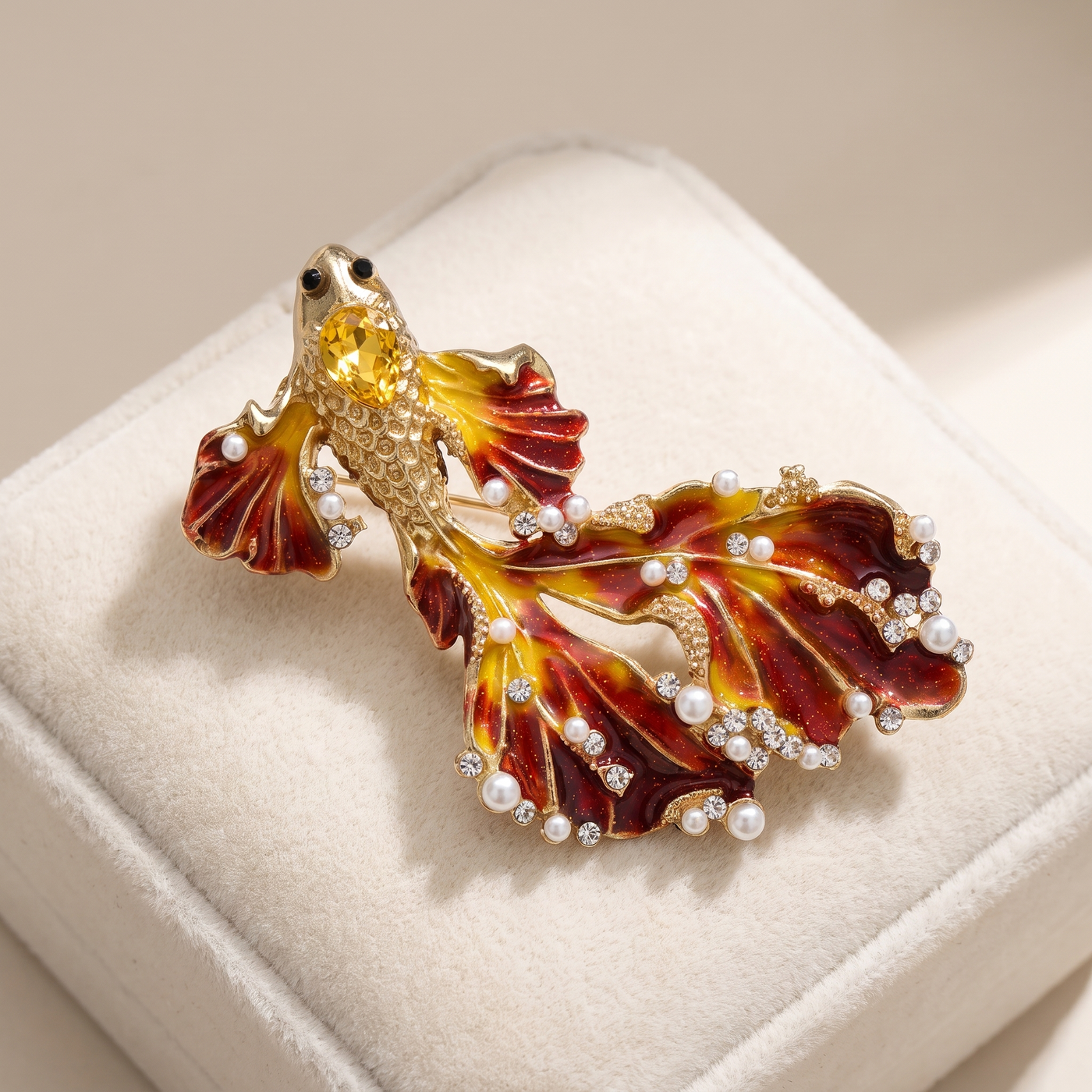 Broche Poisson Rouge en émail, bijou vintage Alyvoa