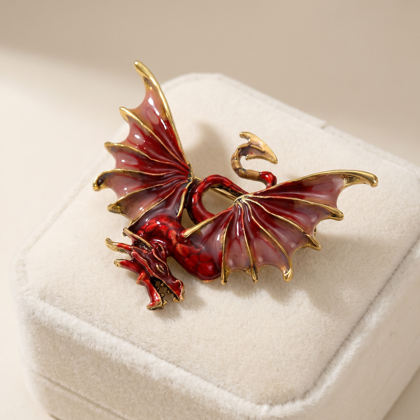 Broche Dragon en émail, bijou vintage Alyvoa · Rouge