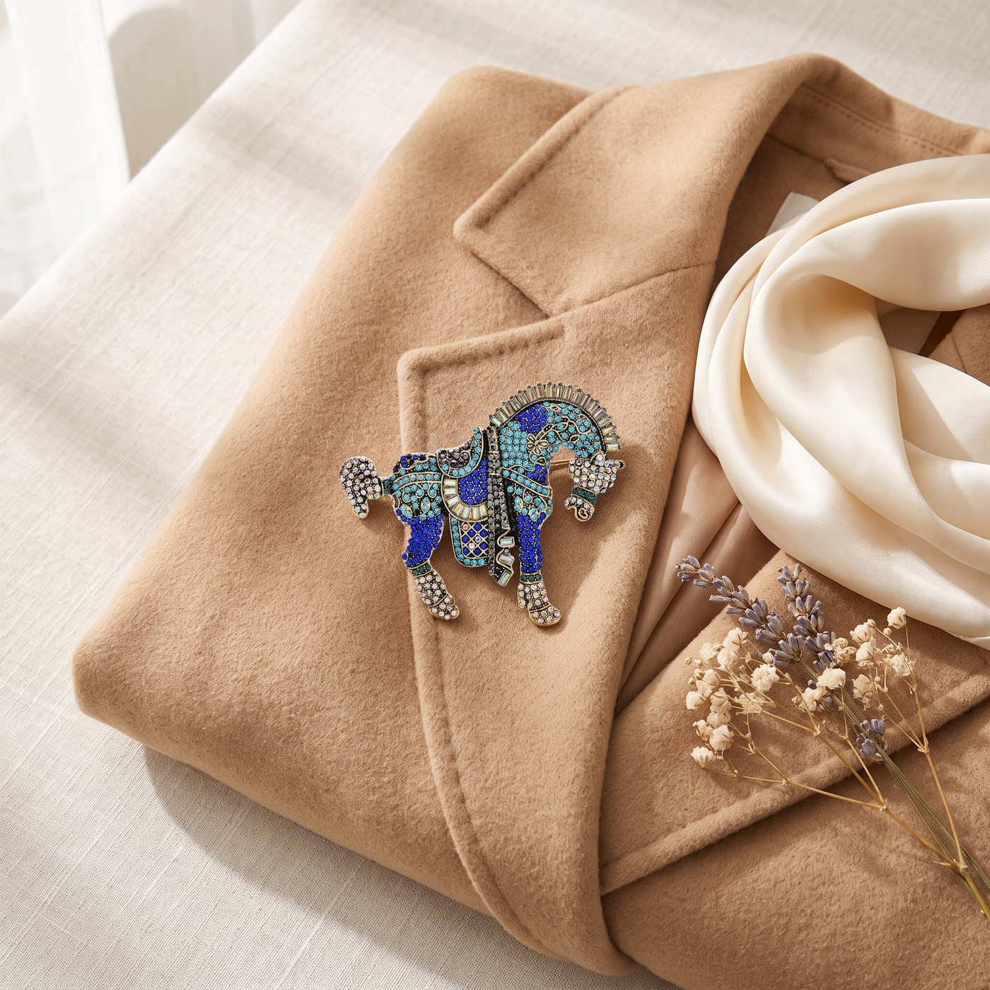 Broche Cheval en cristal, bijou vintage Alyvoa · Bleu