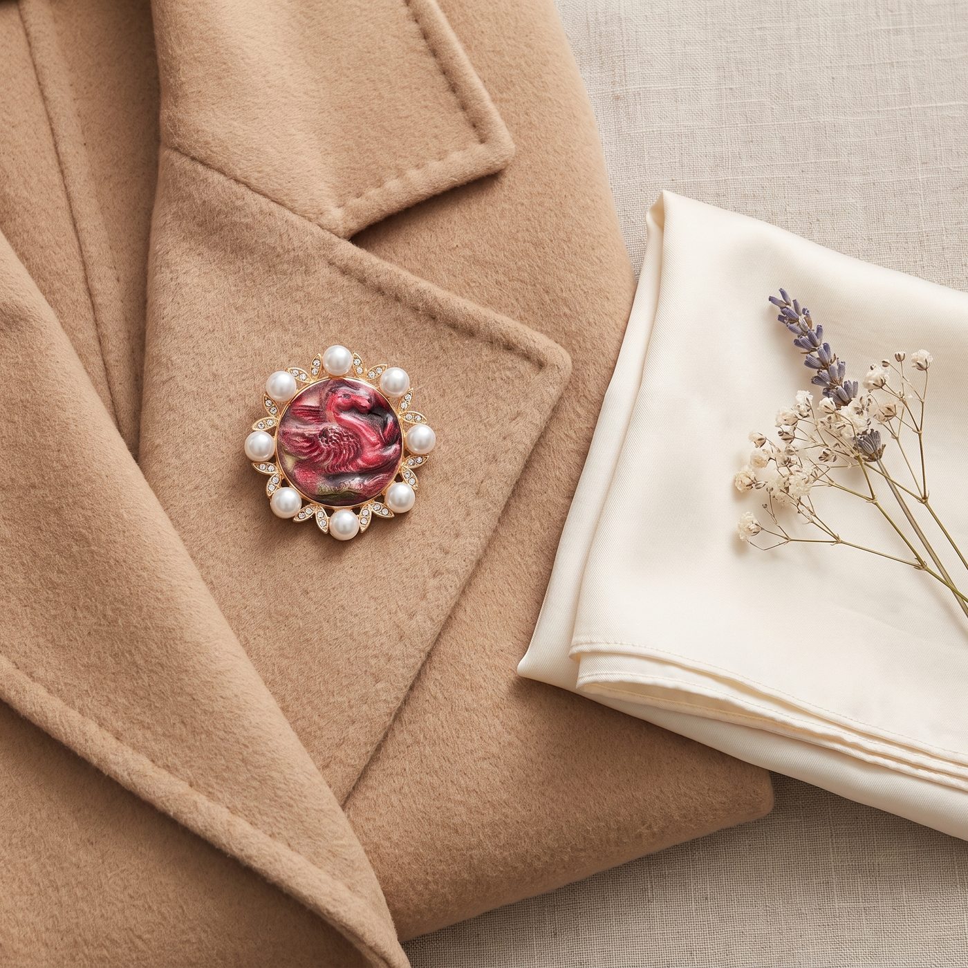 Broche Cheval en perles, bijou vintage Alyvoa · Rouge