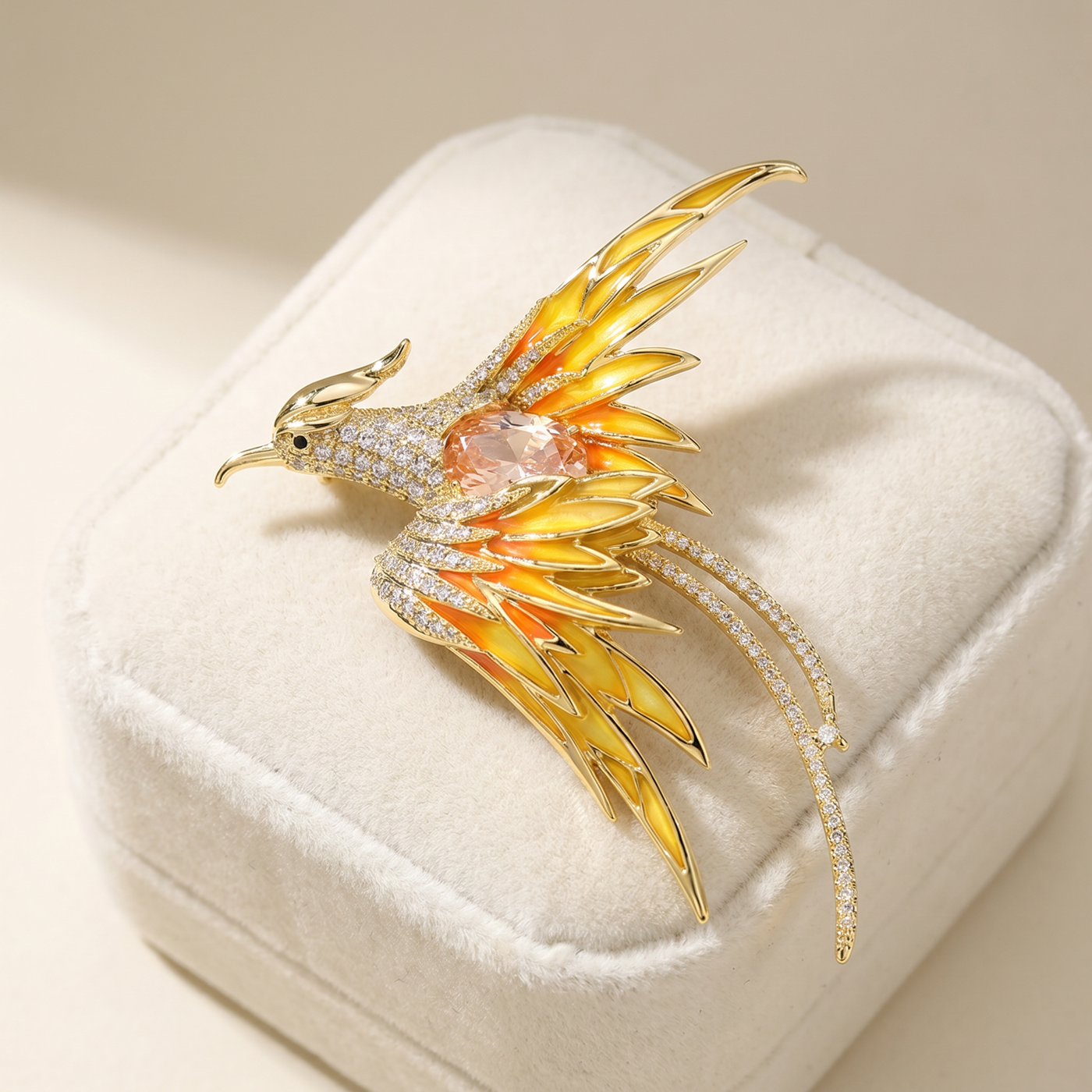 Broche Phénix en cristal, bijou vintage Alyvoa · Jaune