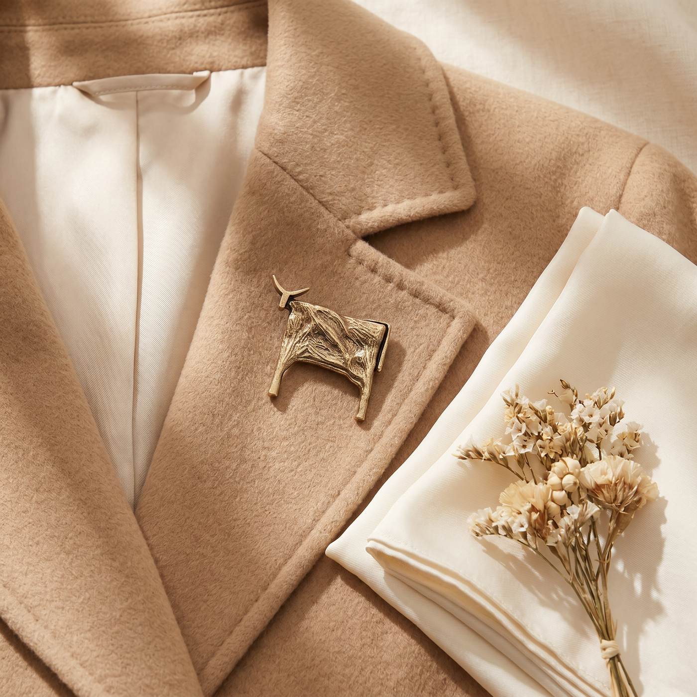 Broche Chat, bijou fantaisie vintage Alyvoa en situation · Doré