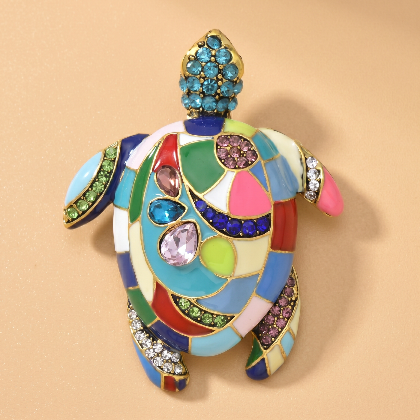 Broche Tortue en cristal, bijou vintage Alyvoa