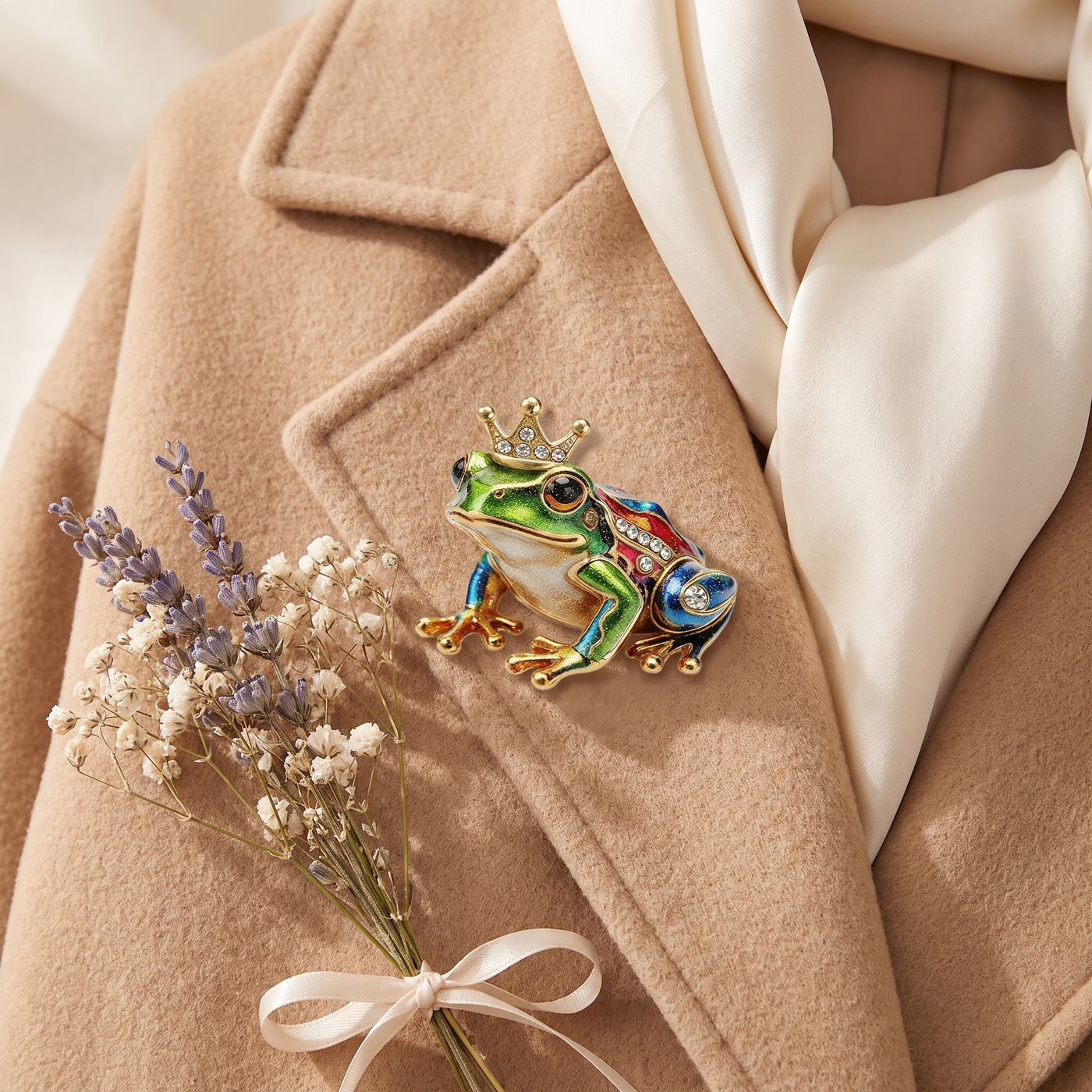 Broche Grenouille en cristal, bijou vintage Alyvoa tenue à la main · Multicolore