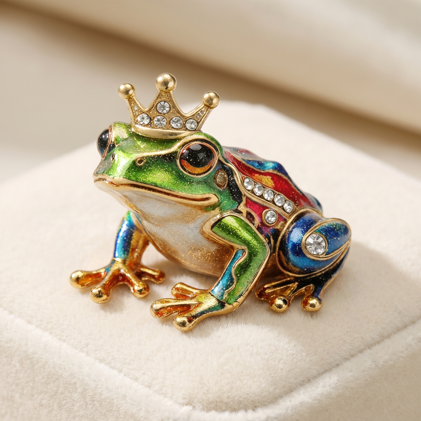 Broche Grenouille en cristal, bijou vintage Alyvoa tenue à la main · Multicolore