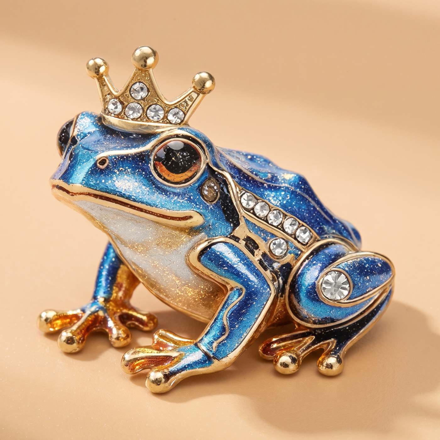Broche Grenouille en cristal, bijou vintage Alyvoa présentée sur un coussin · Bleu